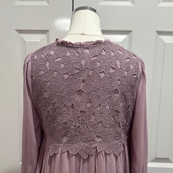 Anthropologie Mauve Purple Lace Inset Embroidered Boho Mini Tunic Dress Size S - Picture 12 of 16